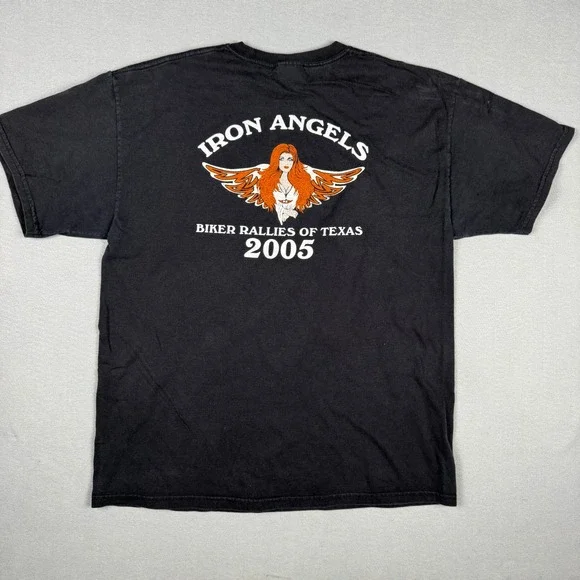Vintage 2005 Iron Angels Biker Rallies of Texas T-Shirt Mens Large Hanes Black - Picture 8 of 9